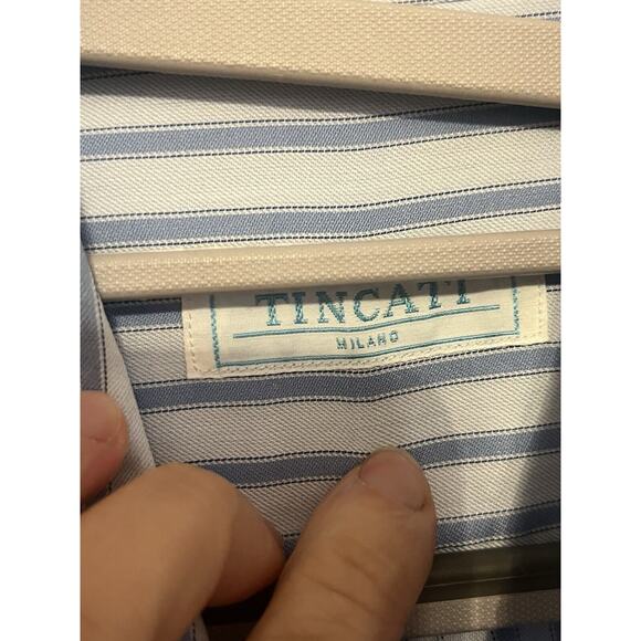 Tincati Milano Striped Dress Shirt •L• Premium Cotton Italy Blue Button Down - Picture 10 of 12